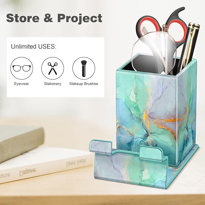 FINTIE Pencil Holder With Phone Stand, Eyeglasses Holder, Desktop Organizer Nightstand Accessories Office Supplies Case