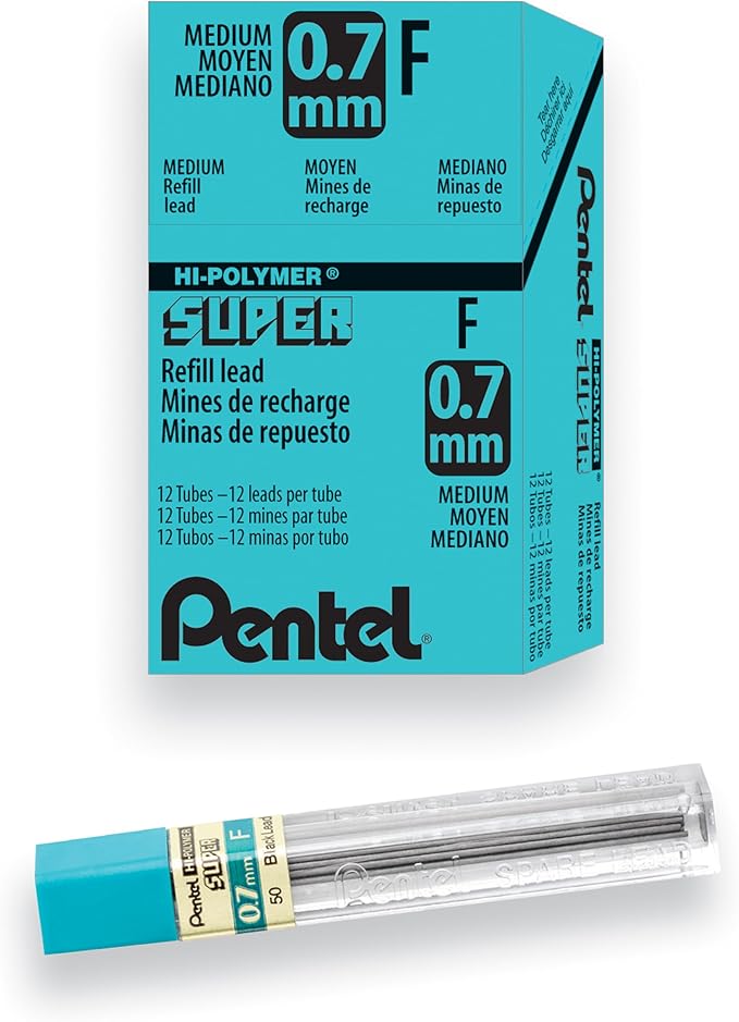 Pentel Super Hi-Polymer Lead Refill, (0.7mm) Medium, F, 144 Pieces of Lead (50-F)