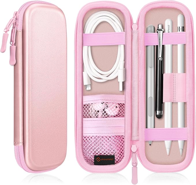 Fintie Holder Case for Apple Pencil Pro, Apple Pencil (USB-C / 1st / 2nd Generation), PU Leather Carrying Bag Sleeve Compatible with Pen, USB Cable, Samsung Stylus, Rose Gold