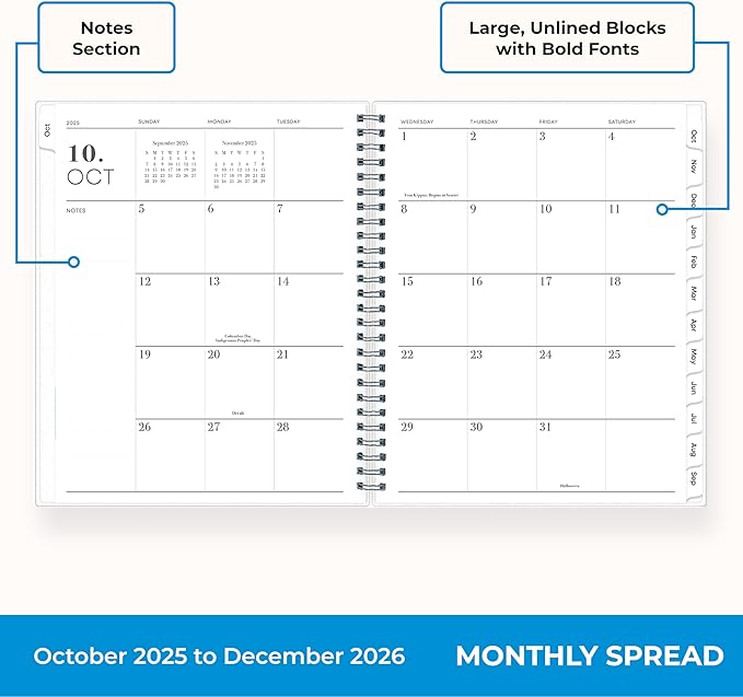 Blue Sky 15 Month 2026 Weekly and Monthly Planner Calendar, October 2025 - December 2026, 7" x 9", Flexible Cover, Durable Twin Wire Binding, Laminated Tabs, Includes Ruler & Sticky Notes, Aiden Dark