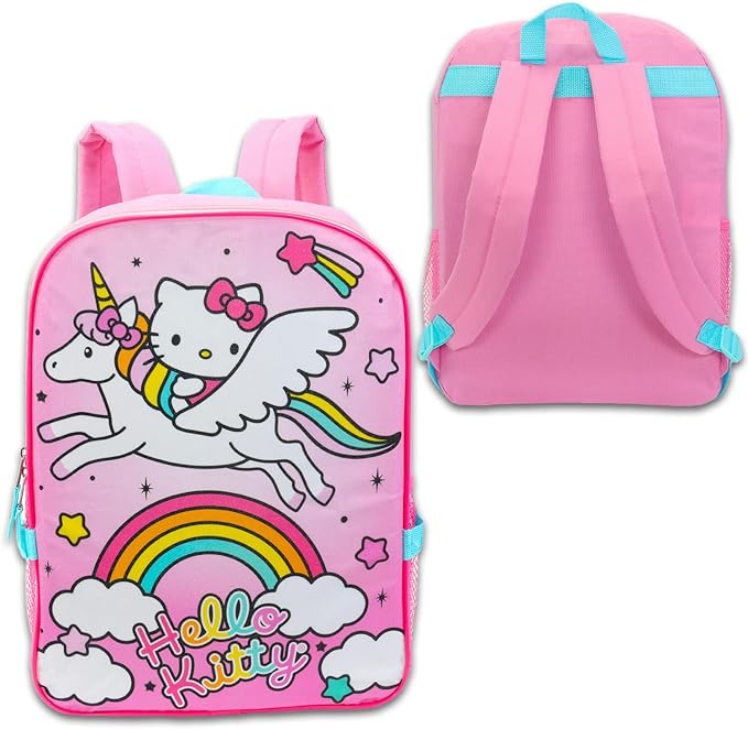 SANRIO Hello Kitty Backpack with Lunch Bag for Girls - Bundle with Hello Kitty Backpack, Lunch Box, Water Bottle, Stickers, More | Girl School Backpack Set