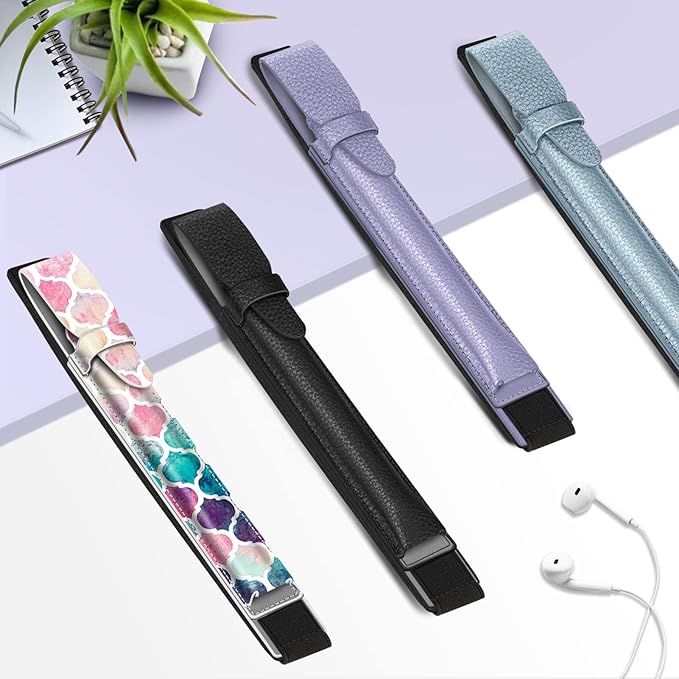Fintie Pen Holder with USB Adapter Pocket for Apple Pencil Pro, Apple Pencil (USB-C / 1st / 2nd Generation), Elastic Vegan Leather Sleeve Pouch Compatible with iPad Case, Lilac Purple