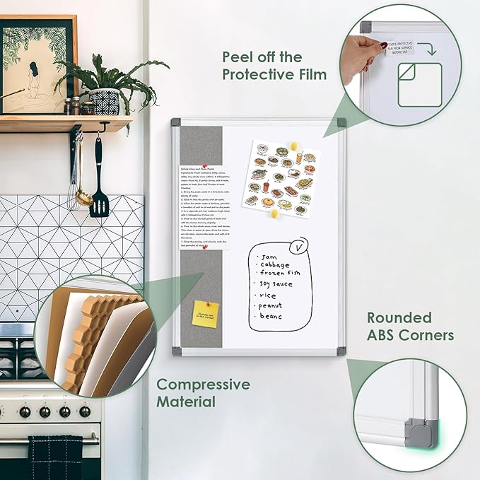S SWANCROWN Magnetic White Board and Bulletin Cork Board Combination,24 x 18 Inch Dry Erase Board Bulletin Combo Board, Hanging Wall Mounted Message Board Corkboard for Home, School, Office