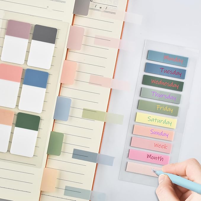 12 Pastel No Bleed Bible Highlighters and 6 Color Pens with 620 Sheets Transparent Sticky Notes, Bible Journaling Kit, Aesthetic Colored Labels for School Office Annotating Books Supplies