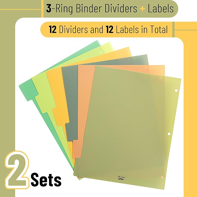 Mr. Pen- 3 Ring Binder Dividers with Tabs, 2 Sets, 6 Pack/Set, Letter Size, Forest Theme, Plastic 6 Tab Dividers for 3 Ring Binder with 12 pcs Labels