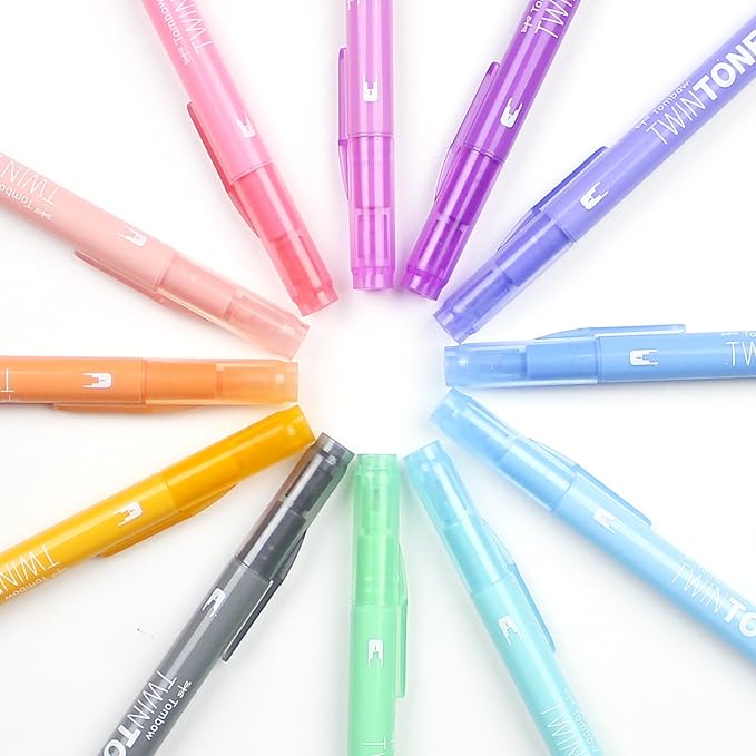 Tombow 61501 TwinTone Marker Set, Pastel, 12-Pack. Double-Sided Markers Perfect for Planners, Journals, Doodling, and More!