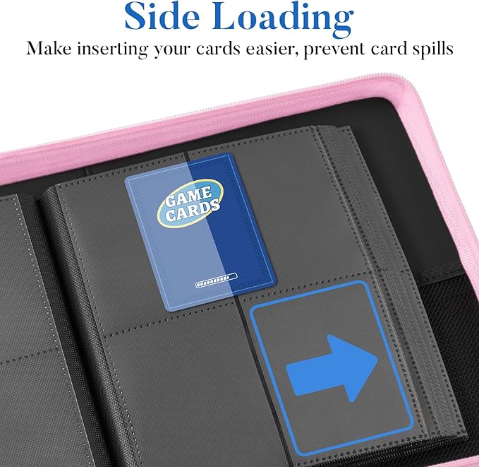 Premium 4 Pocket Zip Card Binder, Trading Card Binder for 320 Cards, Portable PU Card Collection Binder, Collector Card Album Folder for Game & Sports Cards (Pink)