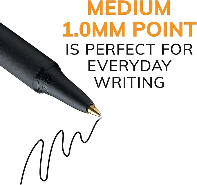 BIC Soft Feel Black Retractable Ballpoint Pens, Medium Point (1.0mm), 12-Count Pack, Black Pens With Soft-Touch Comfort Grip