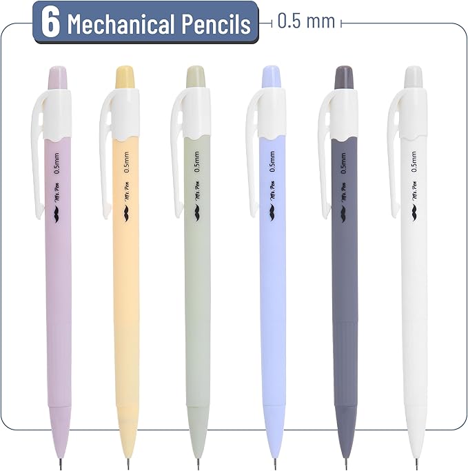 Mr. Pen- 0.5mm Mechanical Pencil Set, 6 Pack, Macaron Pastel, Cute Mechanical Pencils 0.5mm, Lead Pencils 0.5