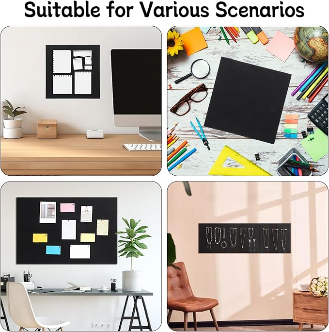Large Cork Board 28" x 19", 6 Pack Felt Bulletin Board with Pushpins, Cork Boards Alternative with Self-Adhesive Strips, Felt Wall Tiles Pin Boards for Walls Office Home School Decor-Black