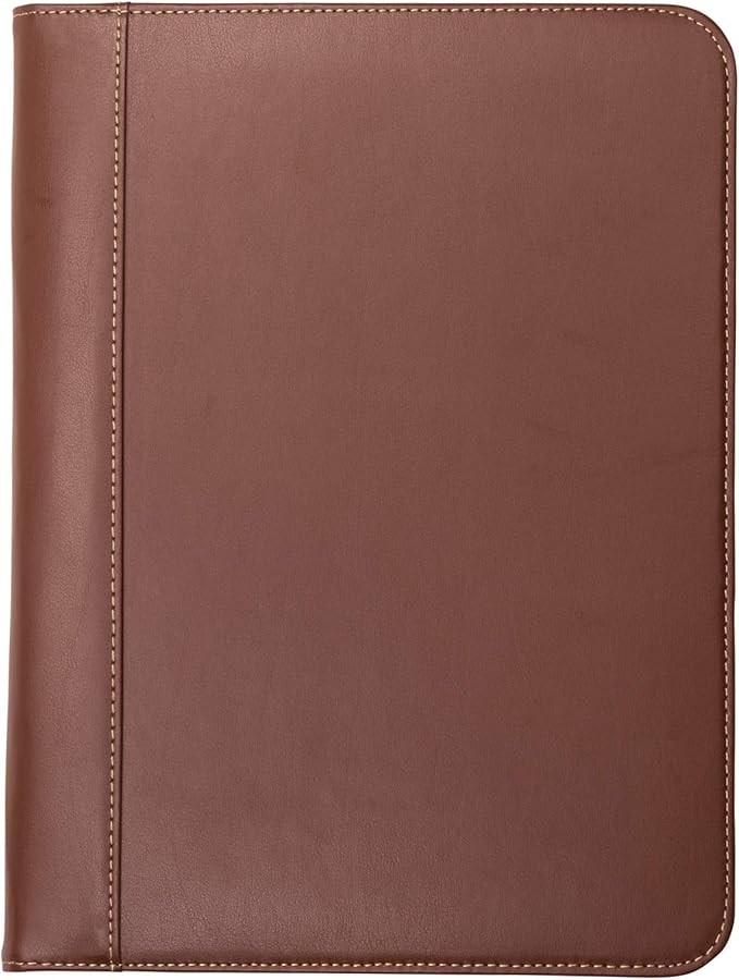 Samsill Contrast Stitch Leather Padfolio and Business Portfolio for Men and Women, Resume/Document Organizer with Writing Pad, Tan (71716)