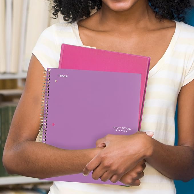 Five Star Spiral Notebook + Study App, 3 Subject, Wide Ruled Paper, 8" x 10-1/2", 150 Sheets, Fights Ink Bleed, Water Resistant Cover, Amethyst Purple (38737)
