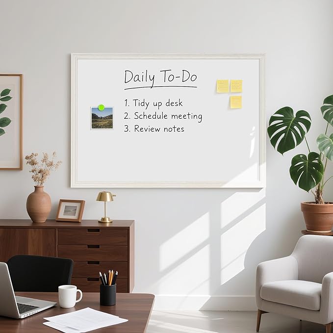 Lager White Board for Wall, 48''x36'' Magnetic Dry Erase Board, 4'x3' Decorative Whiteboard with White Vintage Wooden Frame, Hanging Writing Board for Home Office School Classroom