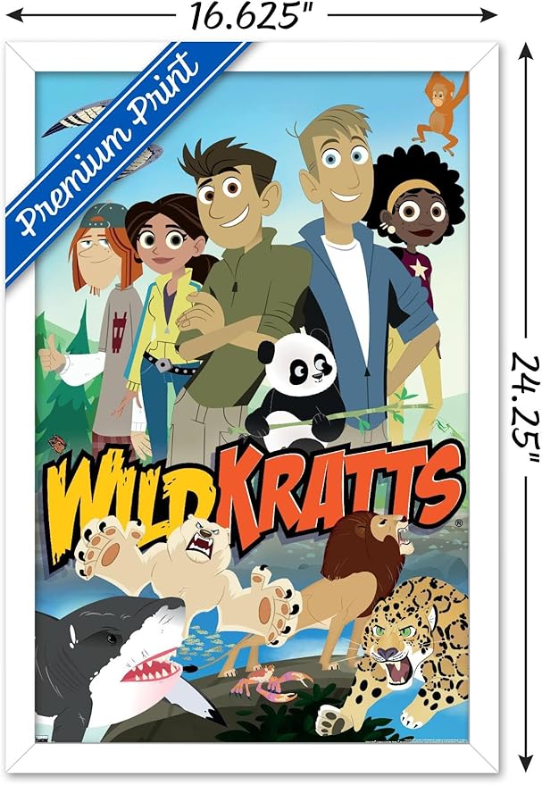 Wild Kratts - Group Wall Poster, 22.4L" x 14.7W", White Framed Version