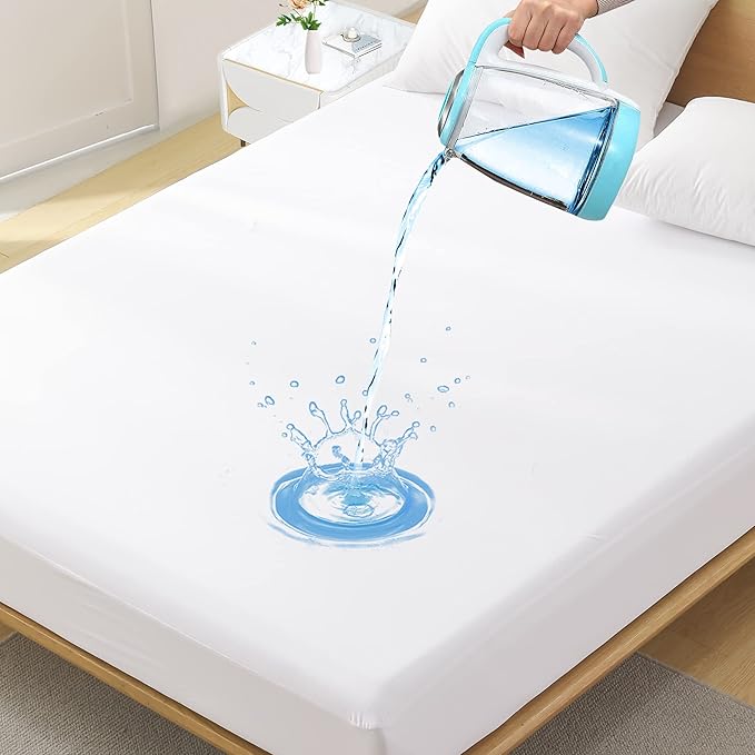 Twin Waterproof Mattress Protector - Noiseless, Breathable, Machine Washable Fitted Mattress Cover with Deep Pockets up to 5”-21”（White）