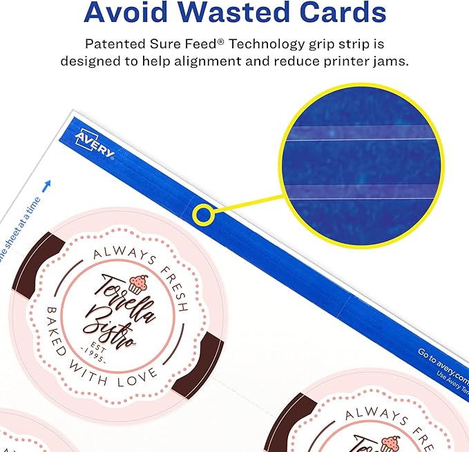 Avery Round Business Cards, Sure Feed Technology, 3" Diameter, Matte White, 150 Total, Print-to-the-Edge, Laser/Inkjet Printable (5328)