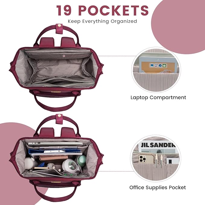 LOVEVOOK Gradient Laptop Backpack for Women,17.3 Inch Work Computer Bakcpack Purse Laptop Bag With Anti-Theft Pocket,Waterproof Carry on Teacher College Backpack for Travel,Purple-Red