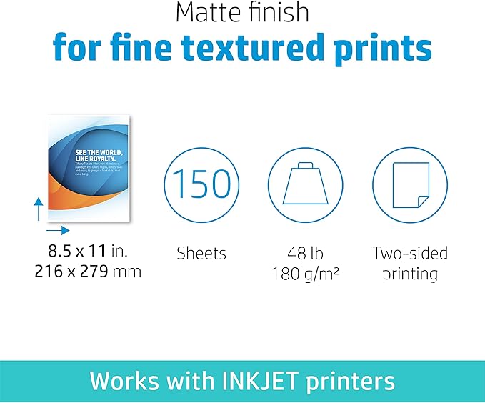 HP Professional Business Paper, Matte, 8.5x11 in, 48 lb, 150 sheets, works with inkjet printers (CH016A)