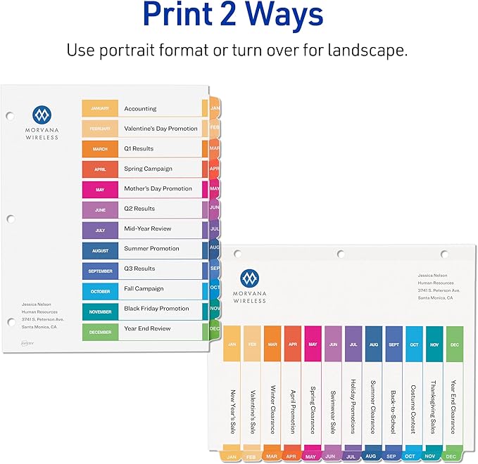 Avery Jan-Dec Dividers for 3 Ring Binders, 12 Tabs per Set, Customizable Table of Contents, Multicolor Tabs, Great for Organizing Reports, Projects, and More (3 Sets of 44128)