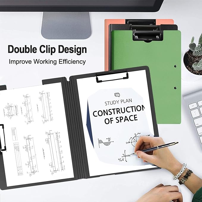 10 Pack Foldable Clipboards, A4 Clipboard Folder, Office Clipboard Folder with Double Clips Metal Clip, Storage Clipboards for Office, School or Medical Field(5 Colors)