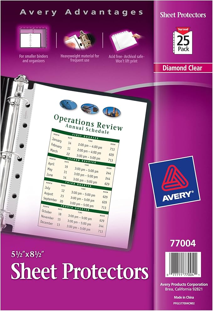 Avery Diamond Clear Heavyweight Sheet Protectors for Mini Binders, Holds 8.5" x 5.5" Sheets, 25ct (77004)
