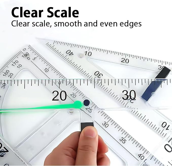 Magnetic Geometry Tool Set Clear Drafting Tools Mathematics Protractor, Triangular Scale Ruler Math Classroom Teaching Measurement Set Oversized Ruler (Transparent 4-Piece Set)