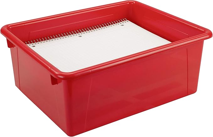 Storex Letter Size Deep Storage Tray – Organizer Bin for Classroom, Office and Home, Red, 5-Pack (62525U05C)