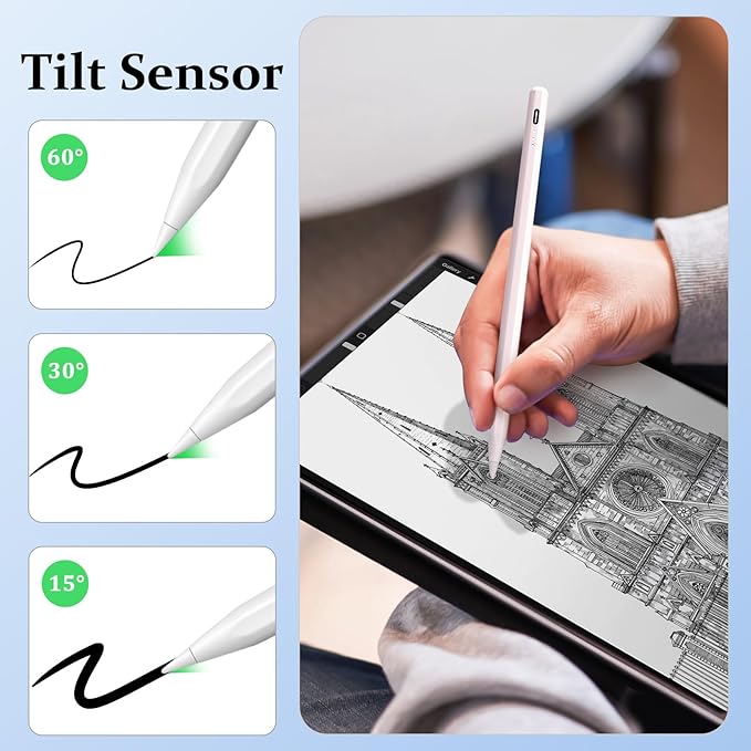 Stylus Pen for iPad W/Palm Rejection Tilt Sensor,13Mins Fully Charged,MEKO Active Apple Pencil Compatible W/iPad 6/7/8/9/10,Pro12.9/11"/M4,Air3/4/5/6,mini5/6(White/Black)