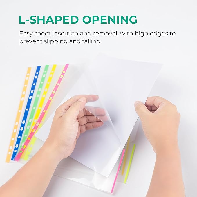 48 Pack, Color Edges Plastic Sheet Protectors 8.5"x11", Premium Heavy Duty, Top & Side Loading, Page Protectors Sheet Reinforced 11-Hole Fit for 2/3/4 Ring Binder