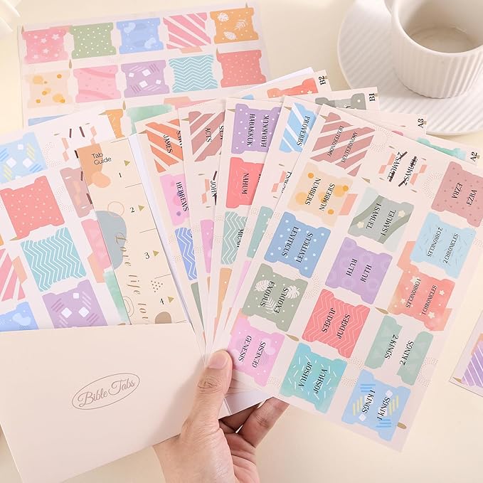 Bible Tabs for Women, 66 Large Print Laminated Bible Chapters Index Tabs and 39 Blank Dividers Sticky Labels, Cute Beauty Geometry Bible Study Supplies, Journaling Accessories, Christian Gifts for Men