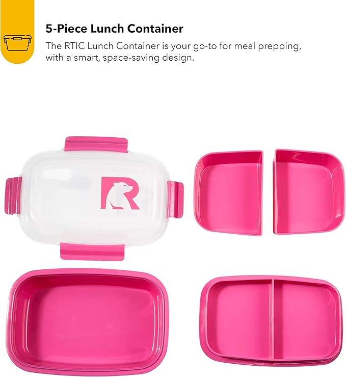 RTIC 5 Compartment Lunch Containers, Hot Food Container with Lid for Adults, Microwave Safe Divided Snack Lunch Box for Work or Travel, Reusable, BPA Free with Vent Space