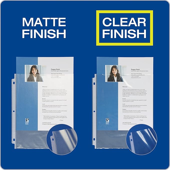 Oxford Sheet Protectors, Clear Finish, Top Load, Letter Size Plastic Sleeves, Reinforced 3 Hole Punch for Binders, Sheets for 3 Ring Binder, 100 per Box (33267) (Pack of 10)