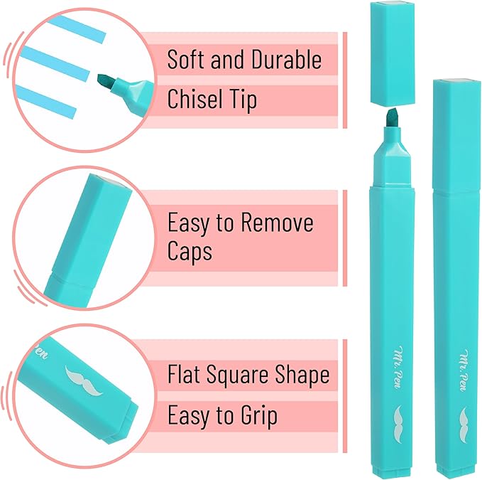 Mr. Pen- Aesthetic Highlighters, 10 pcs, Chisel Tip, Pastel Colors, Cute Highlighters Assorted Colors (Pack of 2)