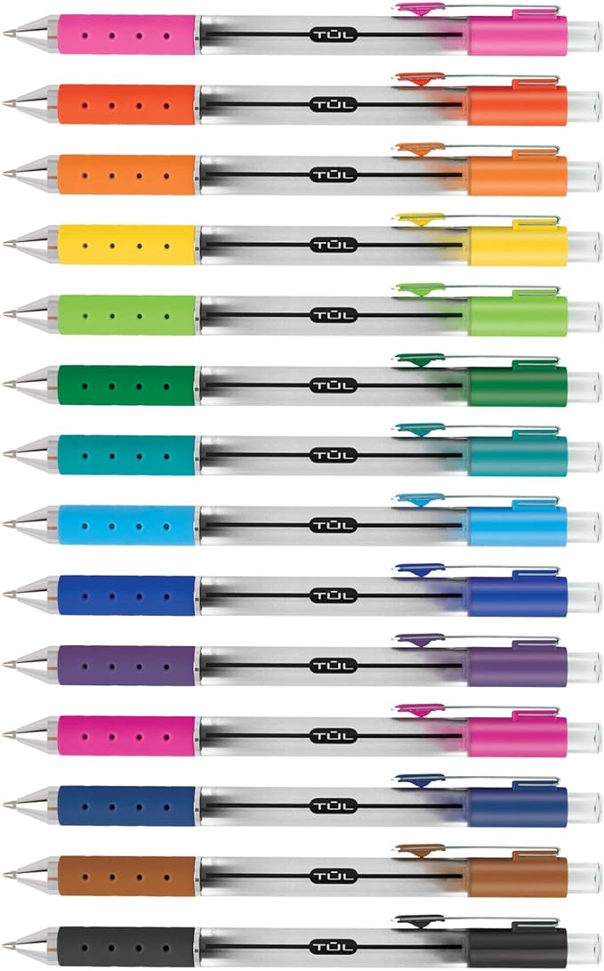 WHJJK TUL Retractable Gel Pens, Bullet Point, 0.7 mm, Gray Barrel, Assorted Standard and Bright Ink Colors, Pack of 14, SG_B01NBW93N6_US