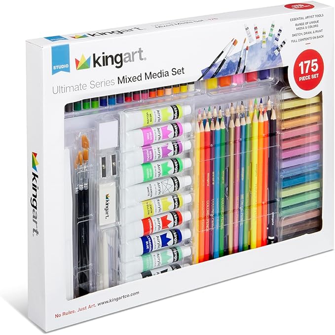 KINGART 175-Piece Ultimate Mixed Media Art Studio Set – Includes Acrylic & Watercolor Paints, Pastels, Colored Pencils, Brushes, and Paper Pads – Professional Kit for Drawing, Sketching, Painting
