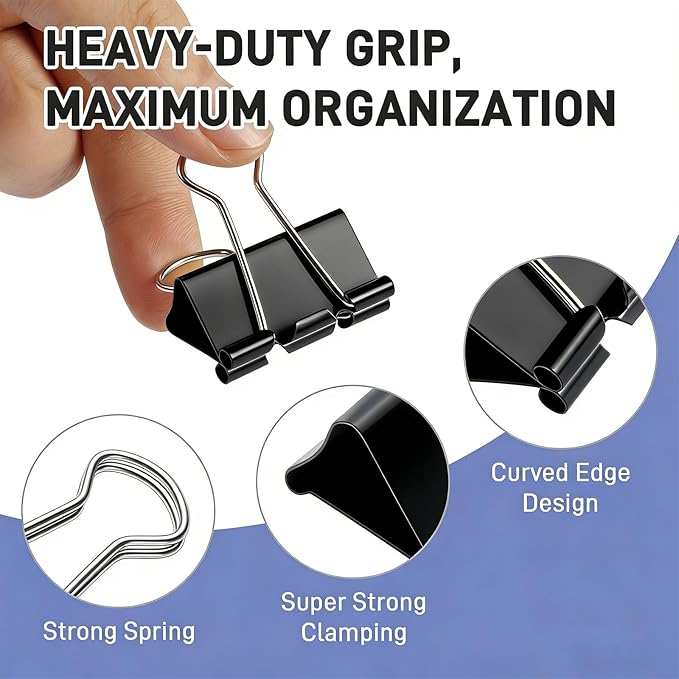 60PCS Black Binder Clips Assorted Sizes, 4 Size Assortment-Includes Large, Medium, Small, Mini Metal Clips(1.26”, 1.1”, 0.75”, 0.6”), Heavy-Duty Metal Paper Clamps for Office & School Supplies