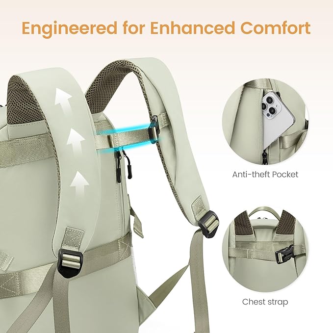 LOVEVOOK Mens Backpack with Giant Tumbler Holder Pocket,18 Inch Everyday Laptop Backpack Commuter Travel Work Computer Bag for Women,Casual Hiking College Teacher Back Pack Daypack,White-Bean Green