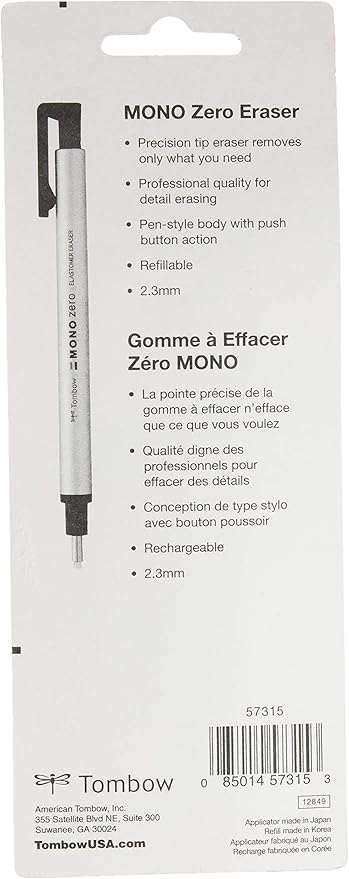 Tombow Mono Zero Eraser and Refill Value Pack, Round 2.3mm. Precision Tip Pen-Style Eraser with Refill, Black & 57317 Mono Zero Eraser Value Pack, Rectangle 2.5 mm. Precision Tip Eraser with Refills