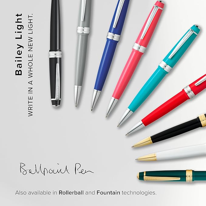 Cross Bailey Light Refillable Ballpoint Pen Presented in a Everyday Gift Box - Medium Point, Black Ink, Polished Blue