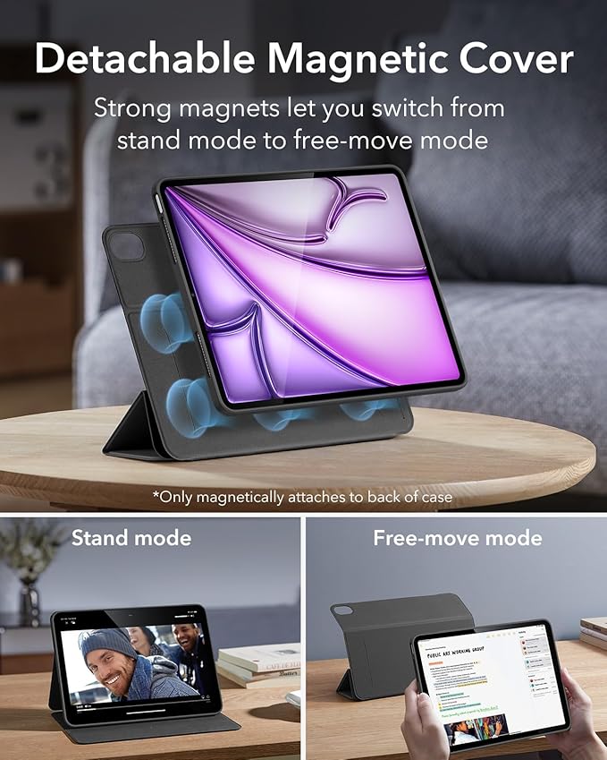 ESR for iPad Air 13 Inch Case M4/M3/M2 (2026/2025/2024) with Pencil Holder, Removable Magnetic Cover, Vertical Stand, Fully Supports Pencil Pro and Pencil(USB-C), Rebound 360 Series, Black