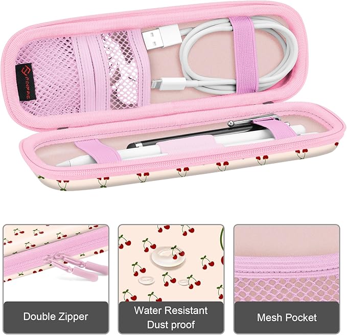 Fintie Holder Case for Apple Pencil Pro, Apple Pencil (USB-C / 1st / 2nd Generation), PU Leather Carrying Bag Sleeve Compatible with Pen, USB Cable, Samsung Stylus, Coquette Cherries
