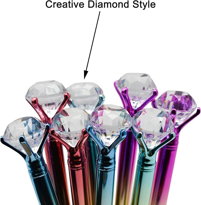 Maydahui 12 PCS Dazzling Big Diamond Ballpoint Pen Retractable Bling Rhinestone Metal Pen for Wedding Bridal Shower Party (Blue and Black Ink Random Delivery)