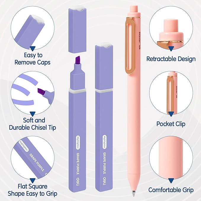 deli Aesthetic Highlighters And Gel Pens,10 Pack, No Bleed Bible Highlighters, Assorted Color, Black Ink Gel Pens, Dry Fast For Bibles Journaling Planner Notes