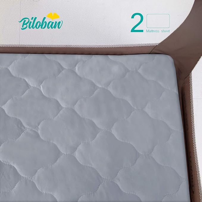 Pack and Play Sheets Mattress Pad Protector Fitted Waterproof Playard Mattress Cover, Compatible with Graco Pack n Play & Dream On Me & Pamo Babe, Playpen/Playard Sheet Quilted, Gray, 39" x 27"