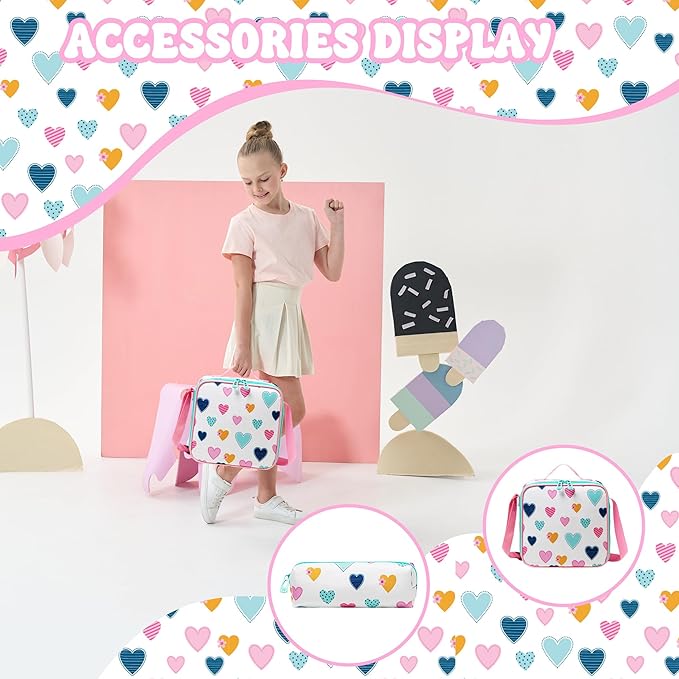 School Backpack for Girls 8-12 Backpacks for Girls Backpack with Lunch Box Kids Bookbag for School Aesthetic Backpacks for Elementary Middle