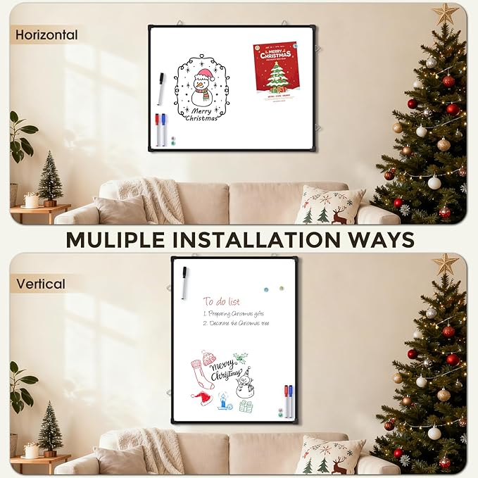 MaxGear White Board for Wall 24" x 18", Double Sided Dry Erase Board, Magnetic White Board Hanging Whiteboard for Home, School, Office, Black Frame