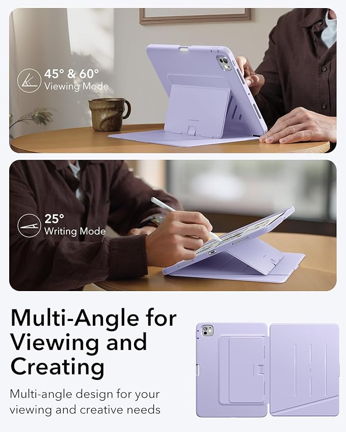 ESR for iPad Pro 13 Inch Case (M5/M4) 2025/2024, Vertical Stand Cover, Multi Stand Angles, Ultra-Stable Case with Pencil Holder, Flip Series, Purple