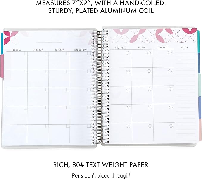 Erin Condren Platinum Coil Spiral Bound 12 Month Life Planner Wildflowers Classic Cover All-in-One Weekly Monthly Calendar & Journal w Lined Notes & Goal-Setting Pages. 80 Lb. Thick Mohawk Paper -