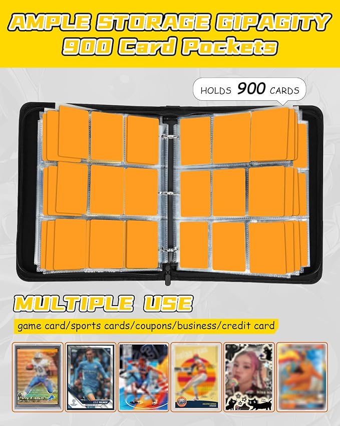 for 9 Pocket Trading Card Binder for 900 Cards - Cute Large Capacity Card Collection Album Folder with Zipper for Women Girls Teens Honey Bee Design for Sports, TCG, Game Cards