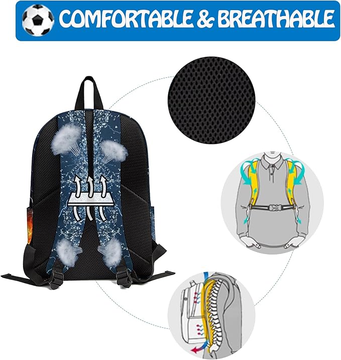 3PCS Backpack for Boys Girls, Kids Soccer Back to School Backpack Sets with Lunch Bag Pencil Case, 17 Inch Lightweight Bookpack 3 in 1 Set for Teens Elementary Middle High School Students